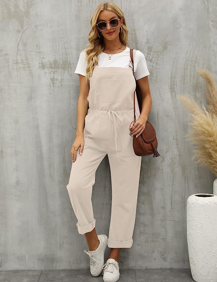 Flygo Overalls for Women Loose Fit Adjustable Strap Drawstring Cotton Overalls Jumpsuits | Amazon (US)