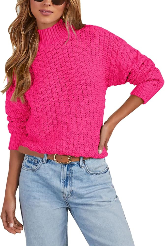 Women's Textured Mock Neck Knit Sweater Long Sleeve Turtleneck Sweater 2024 Fall Winter Chunky Kn... | Amazon (US)