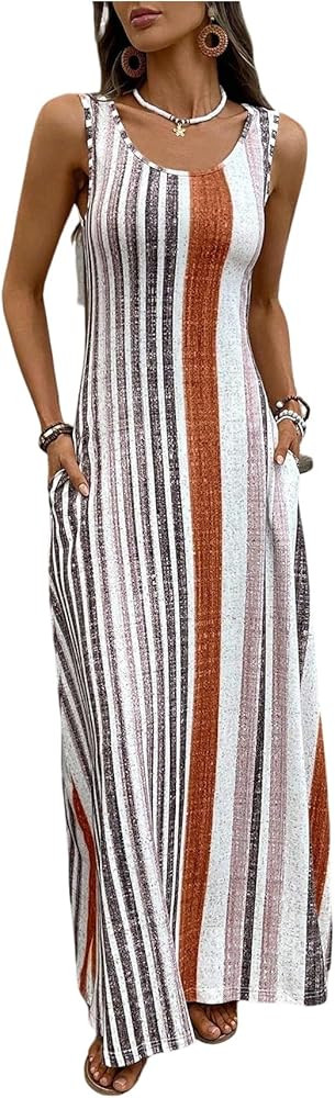Floerns Women's Boho Striped Tank Maxi Dress Sleeveless Scoop Neck Summer Vacation Long Dresses | Amazon (US)