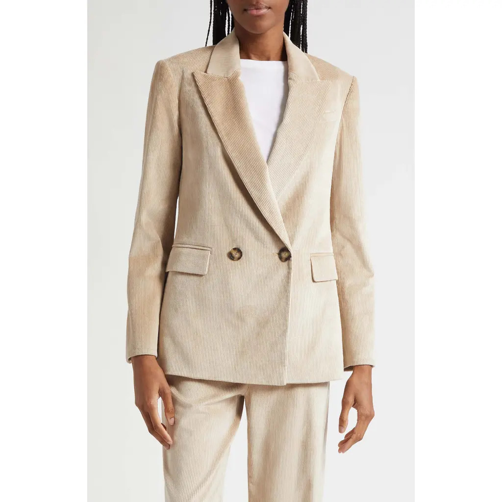 Veronica Beard Sevyn Corduroy Double Breasted Dickey Jacket in Heathered Sand at Nordstrom, Size 14 | Nordstrom