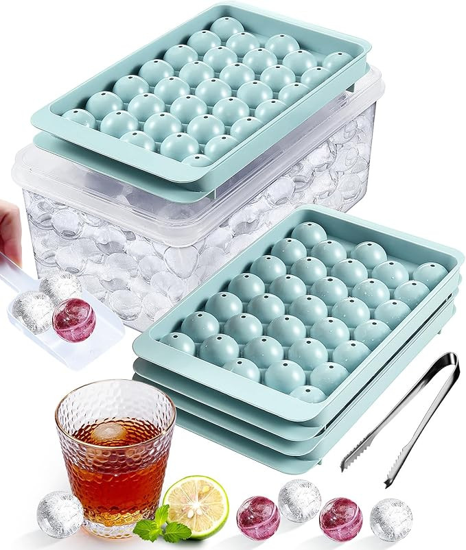 Stackable Round Ice Cube Tray Set with Lid & Bin – Create 99PCS Round Ice Balls, Ice Trays for ... | Amazon (US)