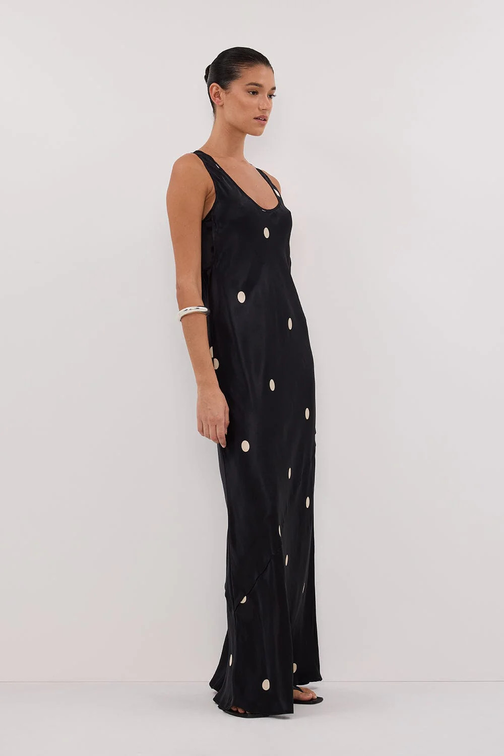 LAURA BLACK SPOT SILK MAXI DRESS | DISSH