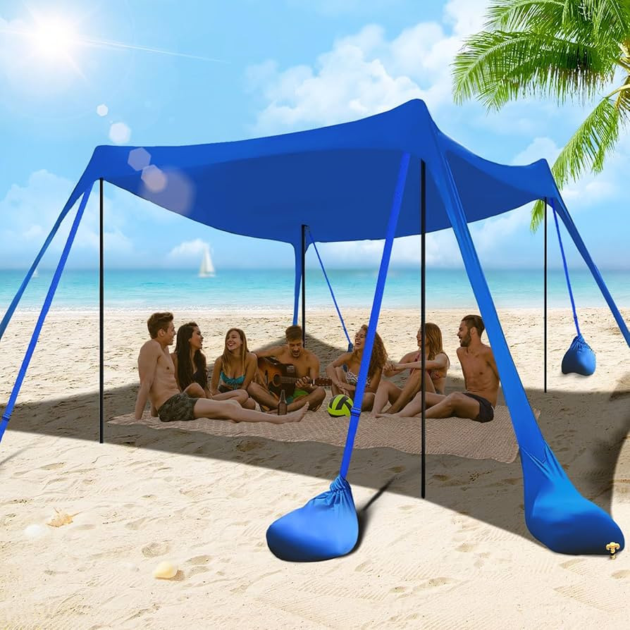 besuhot Beach Tent Sun Shelter 10x10FT Beach Shade Canopy with 8 Sandbags, UPF 50+ Protection Bea... | Amazon (US)