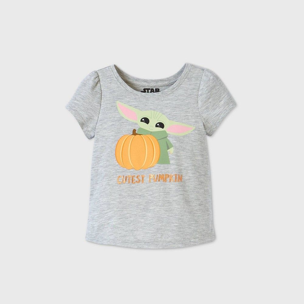 Toddler Girls' Star Wars Baby Yoda Cutest Pumpkin Short Sleeve T-Shirt - Heather Gray 18M | Target