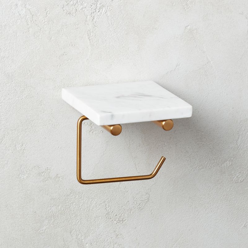 White Marble Wall Mounted Toilet Paper Holder with ShelfCB2 Exclusive In stock and ready to ship.... | CB2