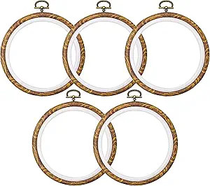 Embroidery Hoops 5 Inch, 5PCS Round Cross Stitch Hoops, Imitated Wood Grain Embroidery Rings for ... | Amazon (US)