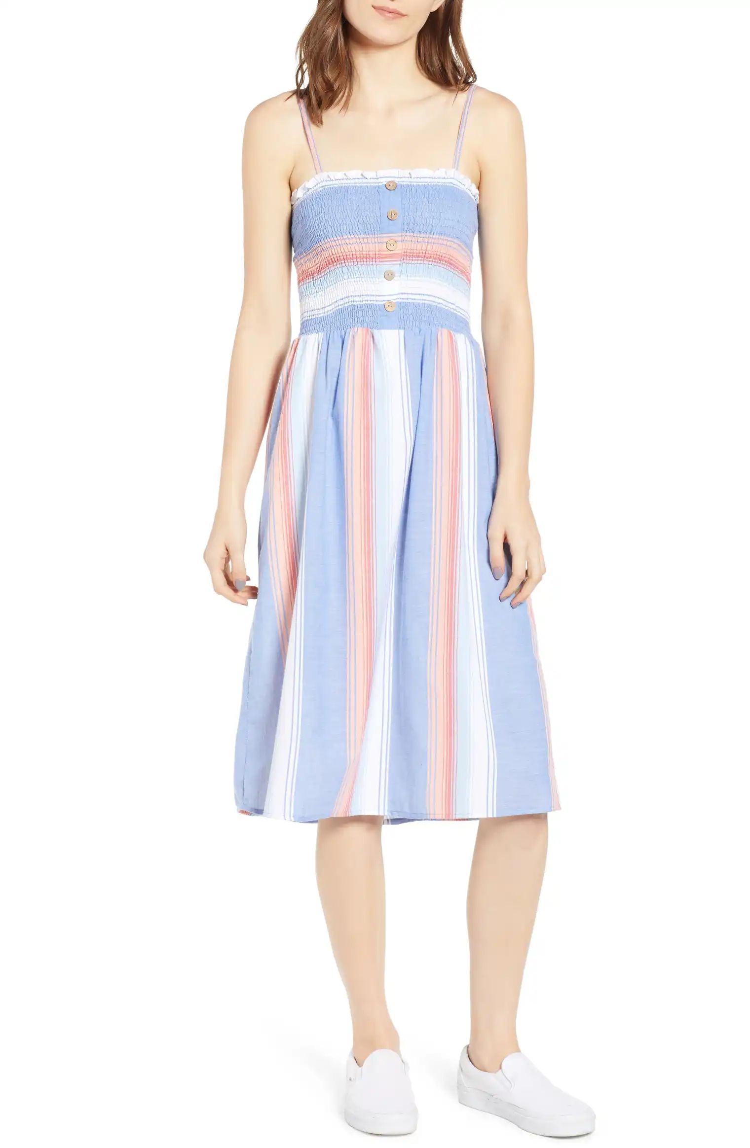 Smocked Bodice Stripe Midi Dress | Nordstrom