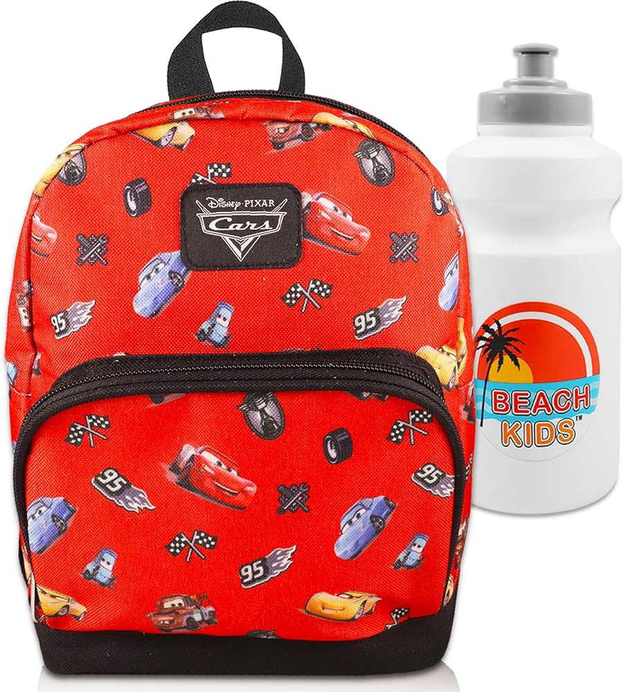 Disney Cars Mini Backpack Set - 10” Canvas Pixar Cars Backpack with Front Pocket and Bottle | L... | Amazon (US)