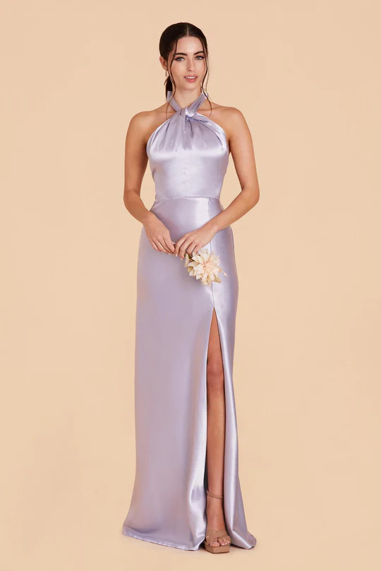 Monica Shiny Satin Dress - Neutral Champagne | Birdy Grey