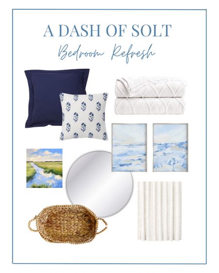 Sharing a few items that I’ve purchased or plan on purchasing for our primary bedroom spring refresh! 

Coastal style, coastal bedroom, coastal art, blue and white home decor, blue and white decor, spring style, classic interiors, home furnishings, blue and white curtains, blue pillows, blue and white pillows, knit throw, woven basket 

#LTKSeasonal #LTKhome