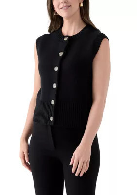 Anne Klein Women's Button Front Vest, Black, Small | Belk
