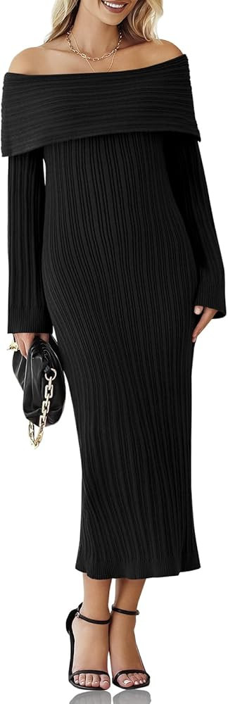 Saodimallsu Womens Off Shoulder Maxi Sweater Dress Long Sleeve Bodycon Sexy Elegant Cocktail Part... | Amazon (US)