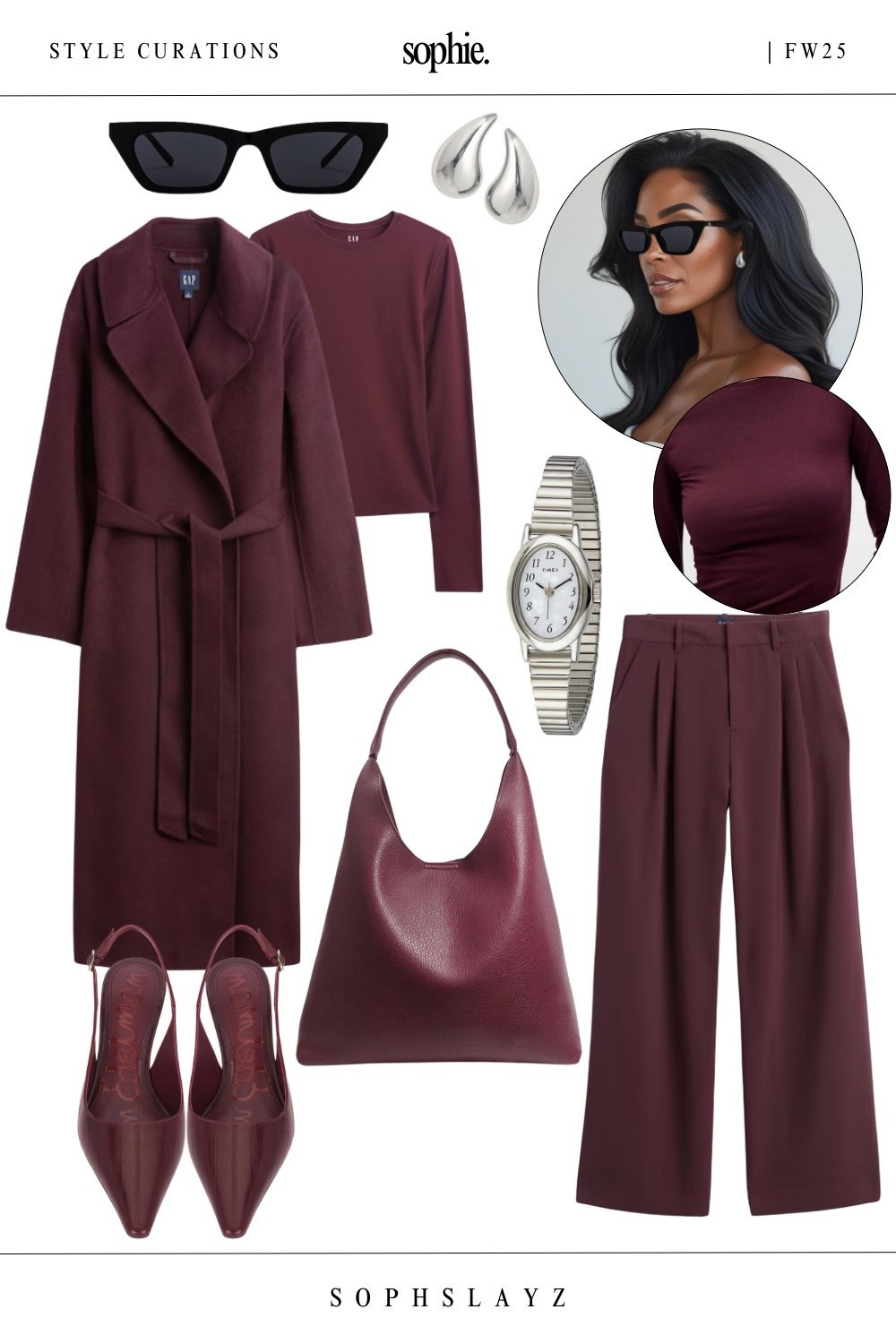 This look: Structured layers in head-to-toe burgundy for a fall power look. Perfect for a stylish office outfit, networking events, or dinner with friends.

🔎: belted coat, fall outfits, burgundy coat, wrap coat, burgundy outfit, monochrome outfit, tailored trousers, faux leather shoulder bag, FW25 style, tonal outfitt

#LTKStyleTip