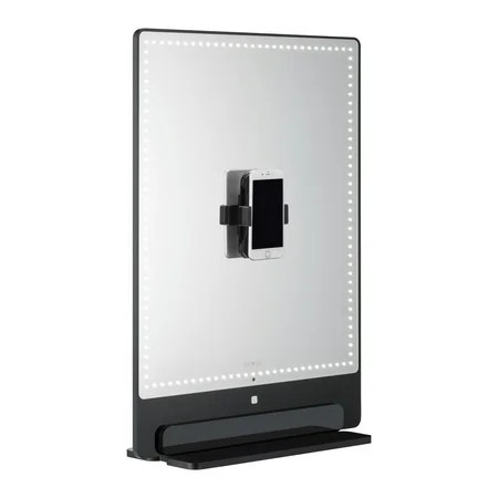 Riki Tall Vanity Mirror with HD LED Lights, Remote Lighting and Smartphone Control, Advanced High-CRI Glass, USB Charging, and Magnetic 5X Magnifying Mirror (Black) | Walmart (US)