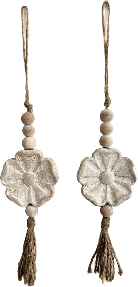 2pcs Carved Floral Tassels with Farmhouse Wood Beads - Multi-Functional Wall Decor Tray Home Deco... | Amazon (US)