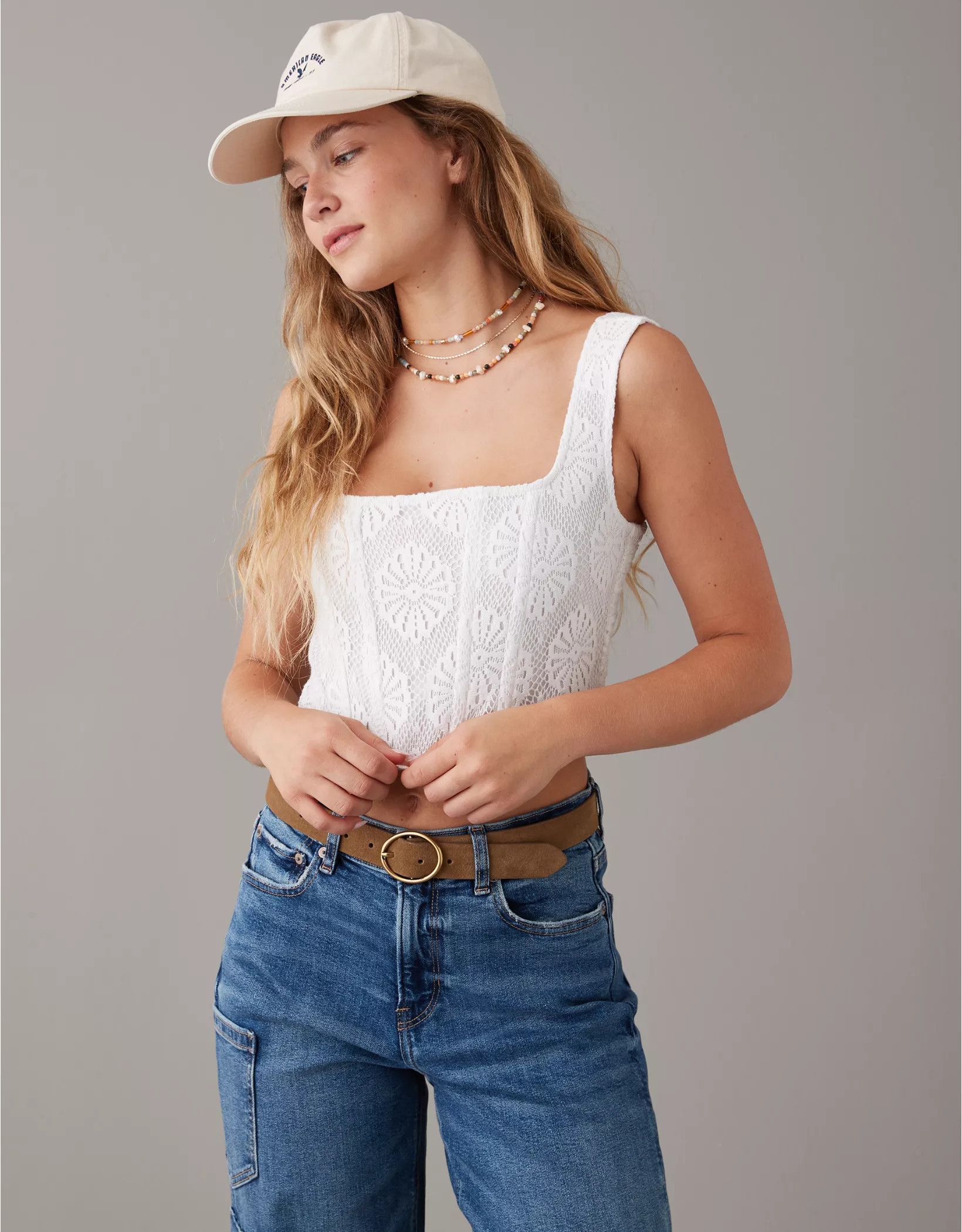 AE Lacy Square-Neck Corset Tank Top | American Eagle Outfitters (US & CA)