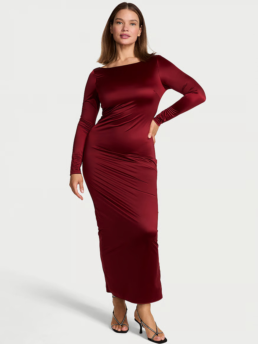 Buy SoSleek™ Long-Sleeve Low-Back Maxi Dress, Sangria Red - Order Dresses online - Victoria's S... | Victoria's Secret (US / CA )