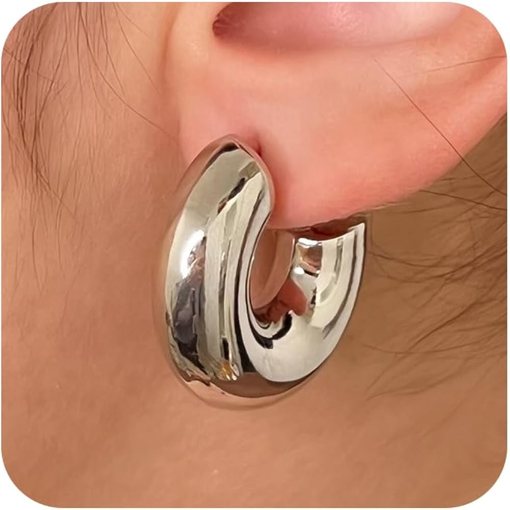 Moodear Trendy Chunky Hoop Earrings for Women - Dainty 14K Gold Plated Thinck Open Hoops Hypoalle... | Amazon (US)