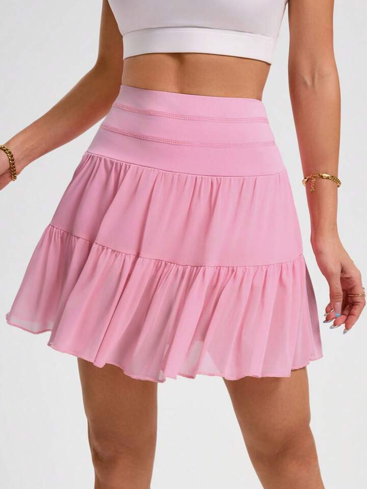 CourtClass Women's Solid Color Ruffle Hem Pocket Skort, Casual And Fitness Wear | SHEIN