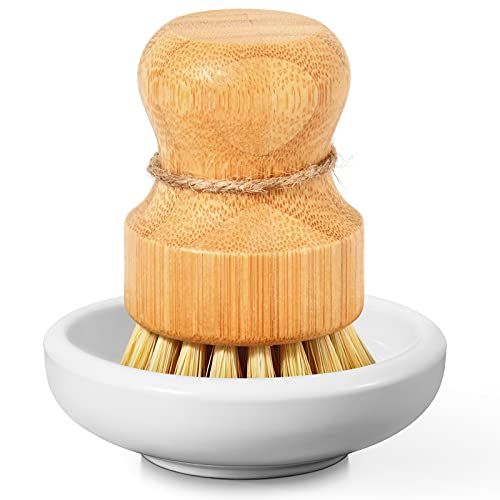 SUBEKYU Bamboo Dish Scrub Brush for Kitchen Sink, Natural Wooden Washing Dish Brush Scrubber, Sisal  | Amazon (US)