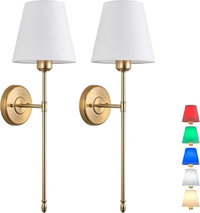 Wall Sconce, Battery Operated LED Light Fixture 2 Pack, Farmhouse Style, Gold, Indoor, for Living... | Amazon (US)