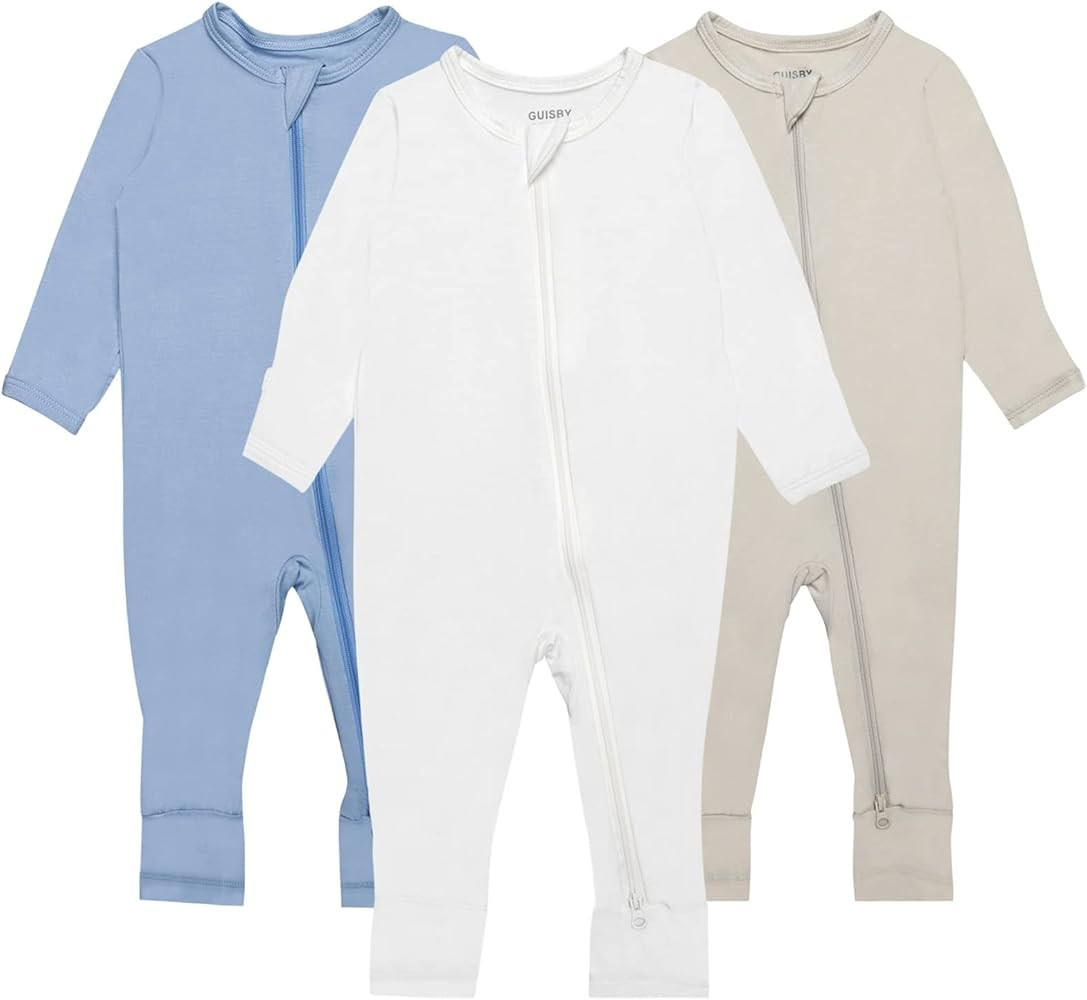 GUISBY Baby Pajamas with Mitten Cuffs - 3Pcs Girls Boys 2 Way Zipper Long Sleeve Rayon Sleepers | Amazon (US)
