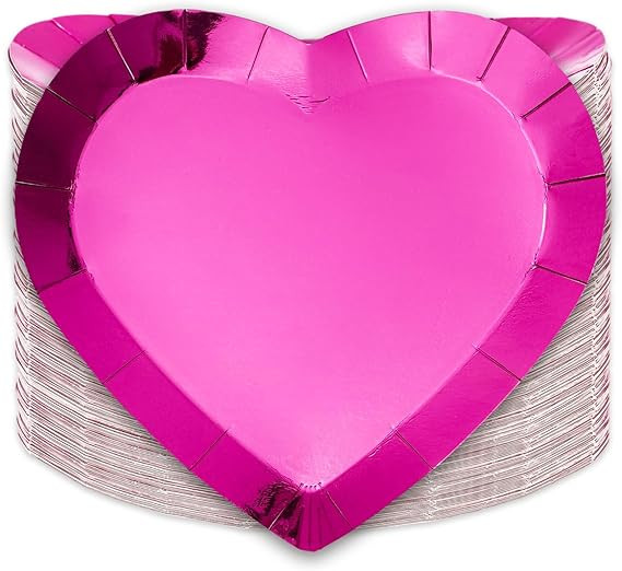 JarThenaAMCS 50Pcs Valentine's Day Paper Plates Foil Heart Disposable Plates Hot Pink Dinnerware ... | Amazon (US)