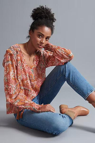 Mina Sheer Peasant Blouse | Anthropologie (US)