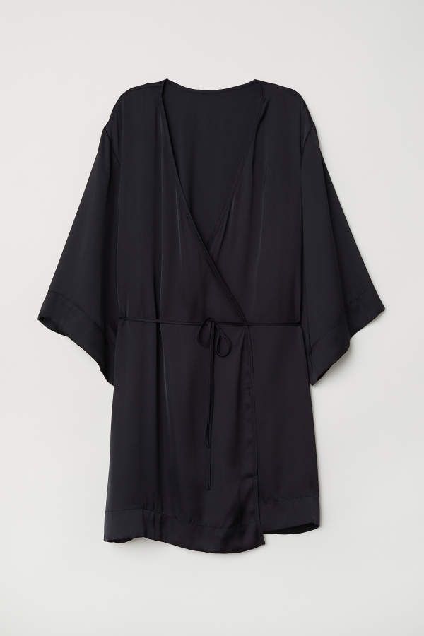 H & M - Satin Kimono - Black - Women | H&M (US + CA)