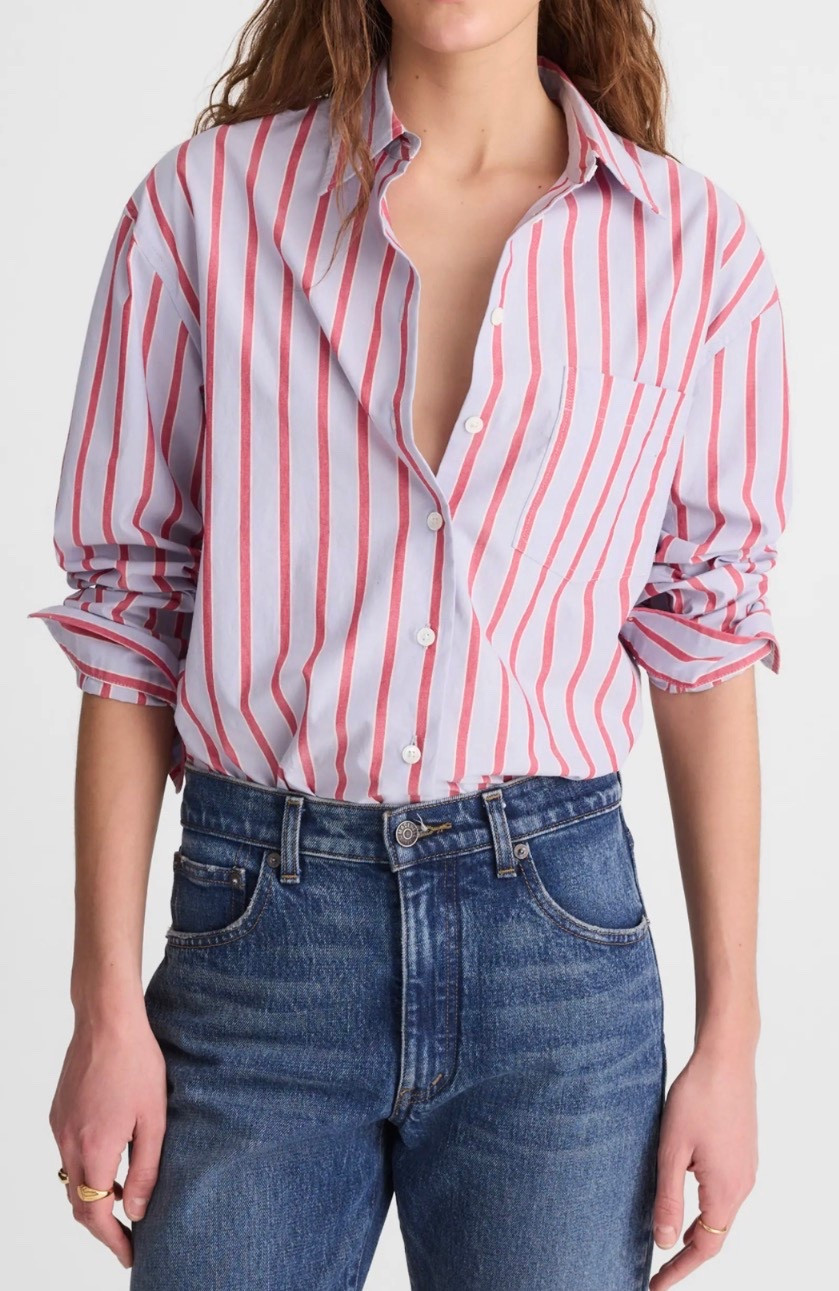 Stripe button down top
Jeans 

#LTKSeasonal #LTKdayinmylife