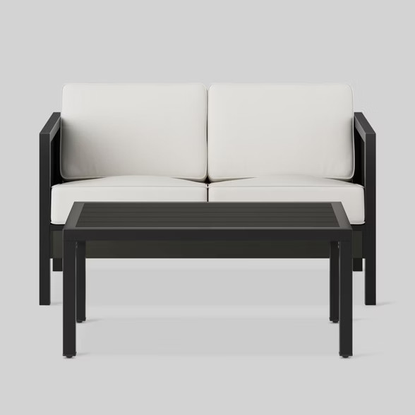 Bryant 2pc Faux Wood Patio Loveseat & Coffee Table Set Black - Project 62™ | Target