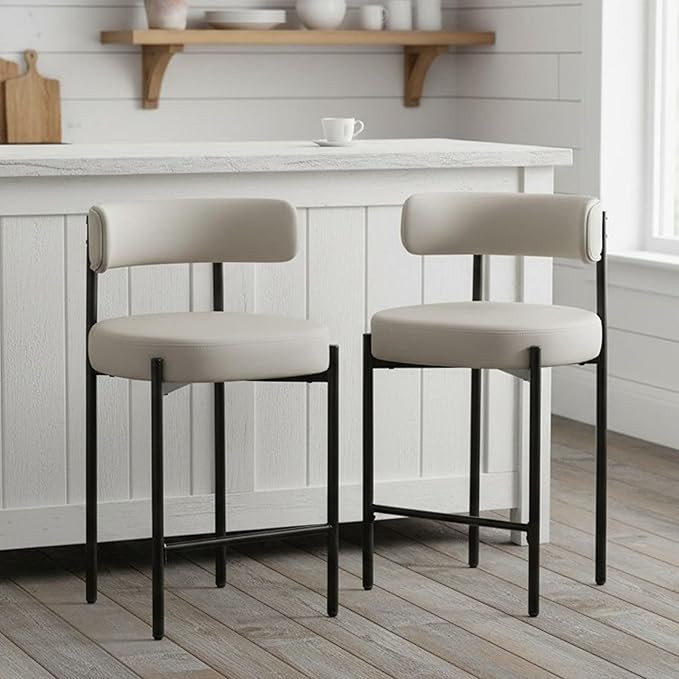Counter Height Bar Stools, 24'' Faux Leather Bar Stools Set of 2, Modern Barstools with Back, Mid... | Amazon (CA)