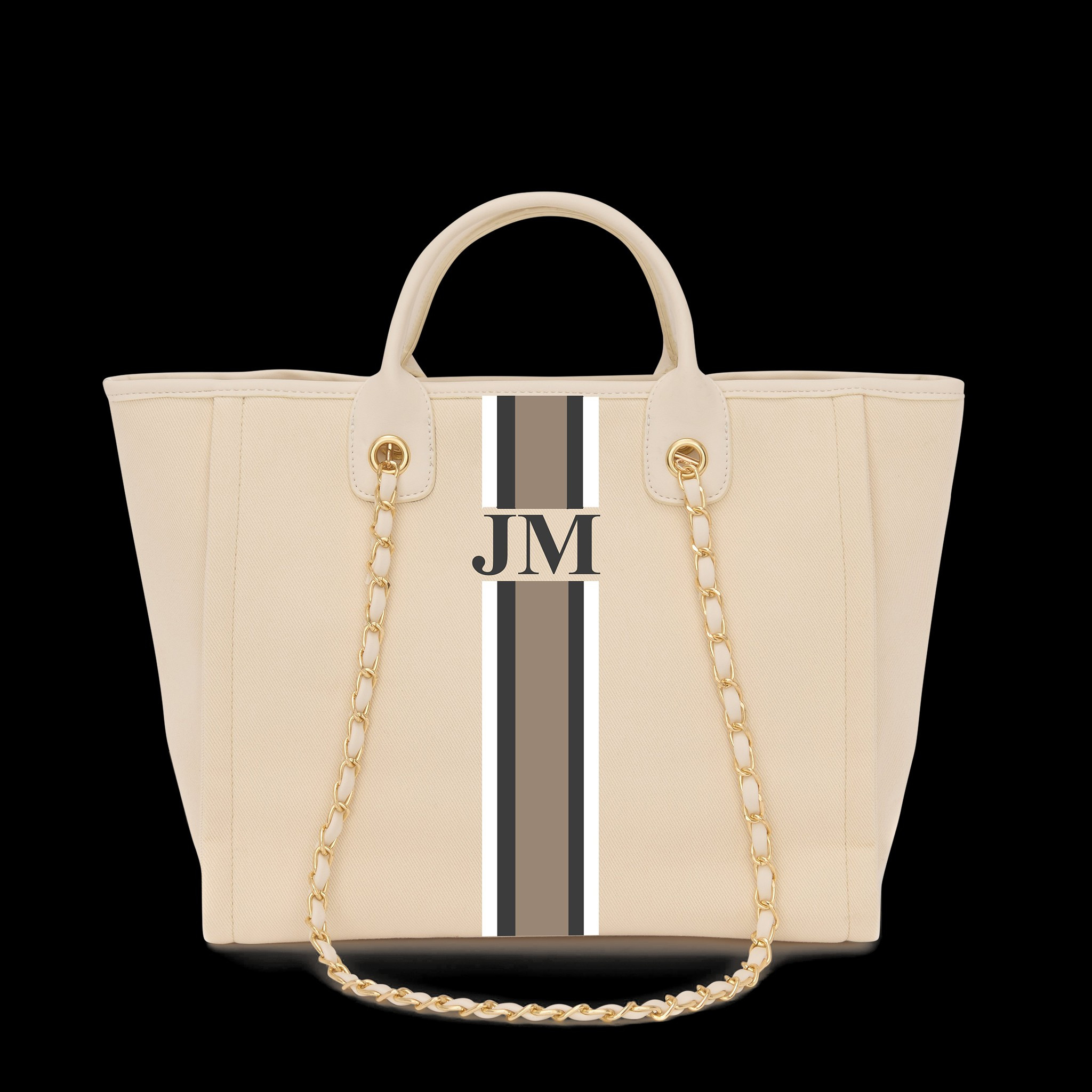 Lily & Bean Canvas Chain Tote Bag Cream - Light Tan Handles & Gold Det | Lily and Bean
