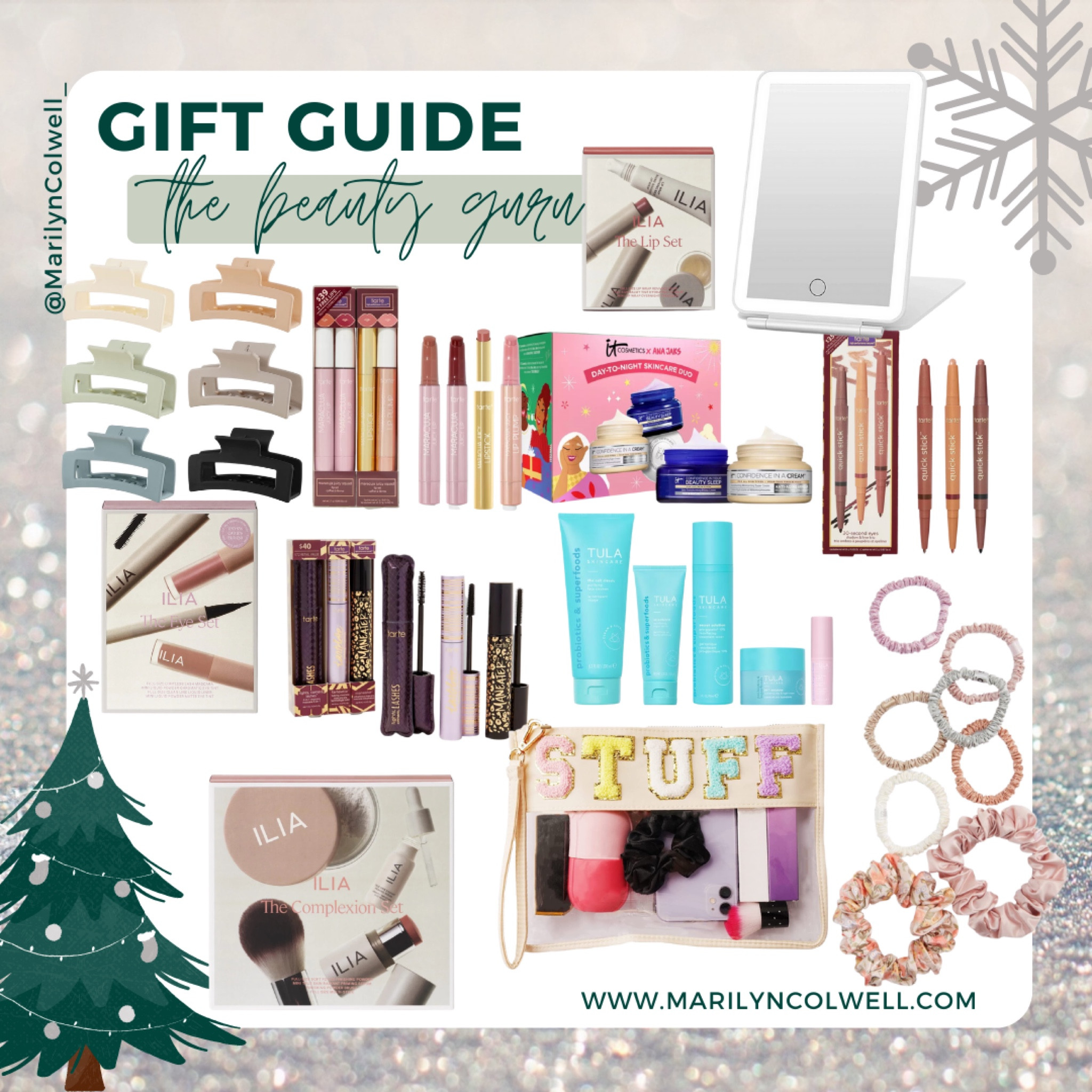 Beauty guru gift guide🎄✨

Amazon Beauty
Ulta Beauty
Tarte Cosmetics
ilia
Tula Skincare
It cosmetics 

#LTKbeauty #LTKCyberweek #LTKGiftGuide