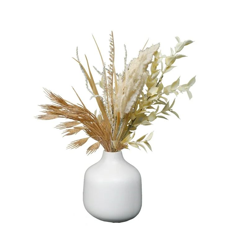 Flora Bunda 14.3" Artificial Fall Floral Arrangement Made for Table Tops - Matte White Ceramic Va... | Walmart (US)