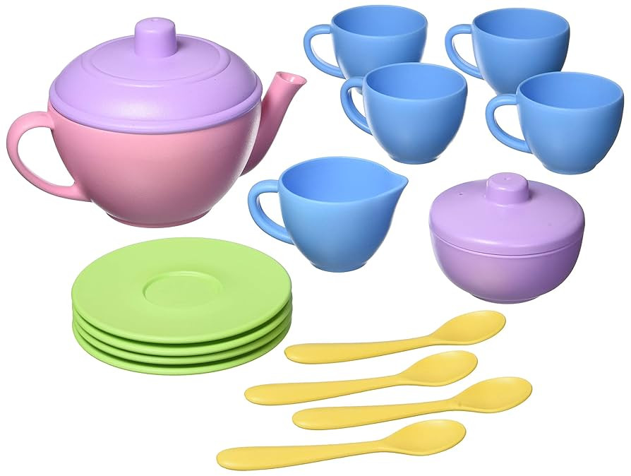 Green Toys Tea Set, Pink 4C - 17 Piece Pretend Play, Motor Skills, Language & Communication Kids ... | Amazon (US)