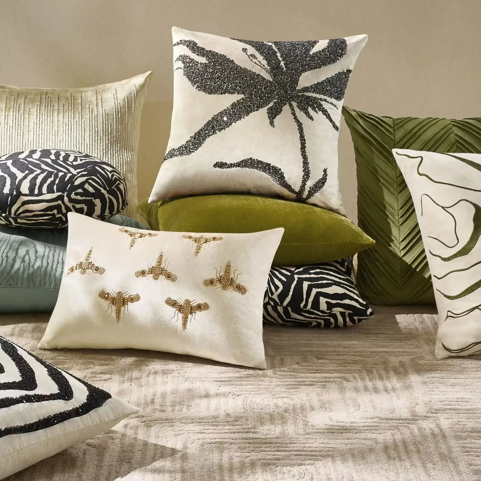 Leita Embellished Velvet Pillow 20" - Graphite/Cloud | Z Gallerie