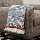 Amazon Brand – Rivet Modern Hand-Woven Stripe Fringe Throw Blanket, 50" x 60", Navy Blue and White w | Amazon (US)