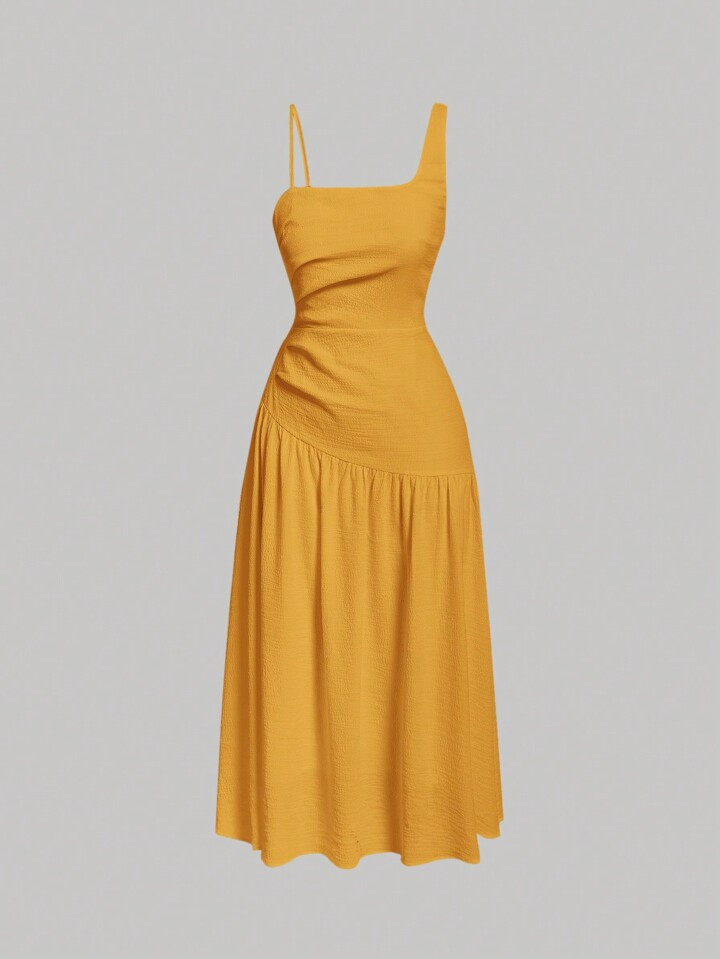SHEIN MOD Asymmetrical Neckline Ruffle Hem Texture Dress | SHEIN