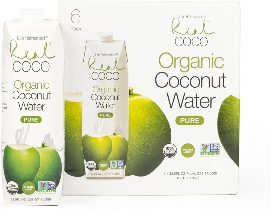 Real Coco Organic Pure Coconut Water (6-Pack 1L), USDA Organic, No Added Sugar, Plant Based, Pack... | Amazon (US)