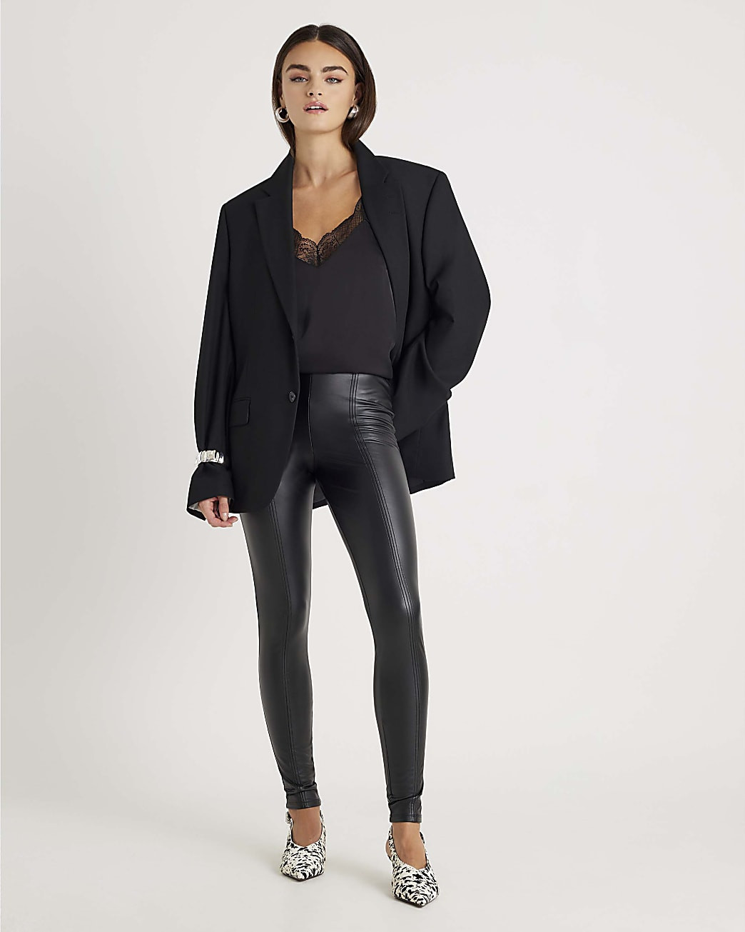 Black High Waisted Faux Leather Leggings | River Island UK & IE