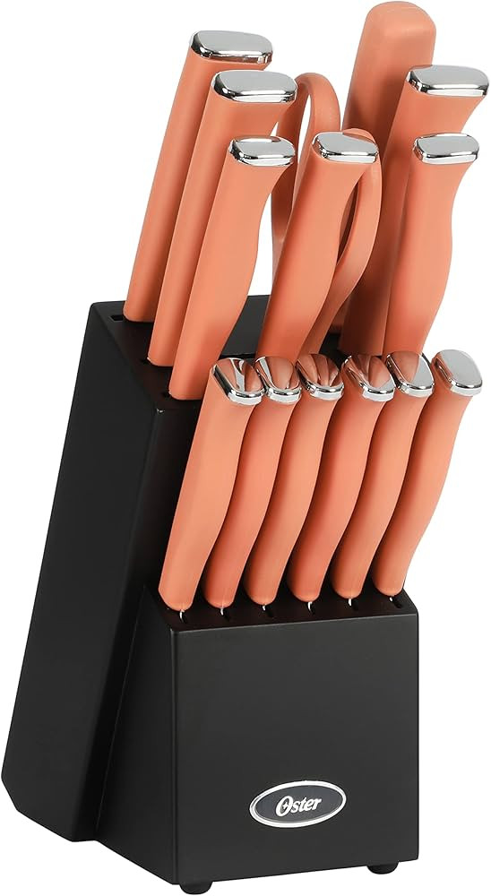 Oster Langmore 15 Piece Stainless Steel Cutlery Knife Block Set W/Black Box – Terracotta Orange... | Amazon (US)