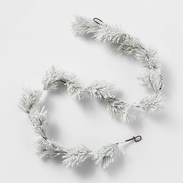 Unlit 5' Flocked Decorative Greenery Christmas Garland White & Green - Wondershop™ | Target