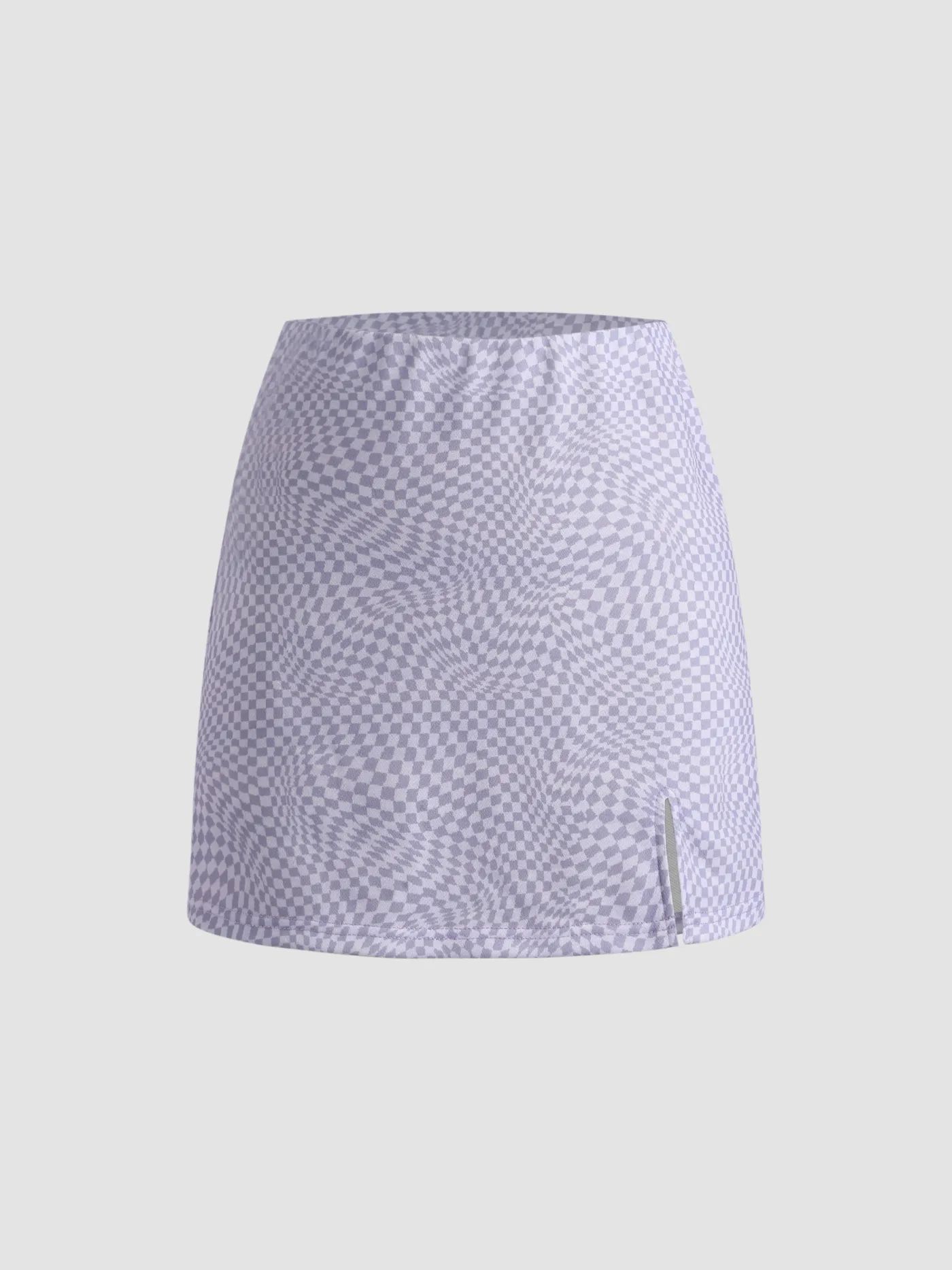 Deform Checkerboard Slit Mini Skirt - Cider | Cider