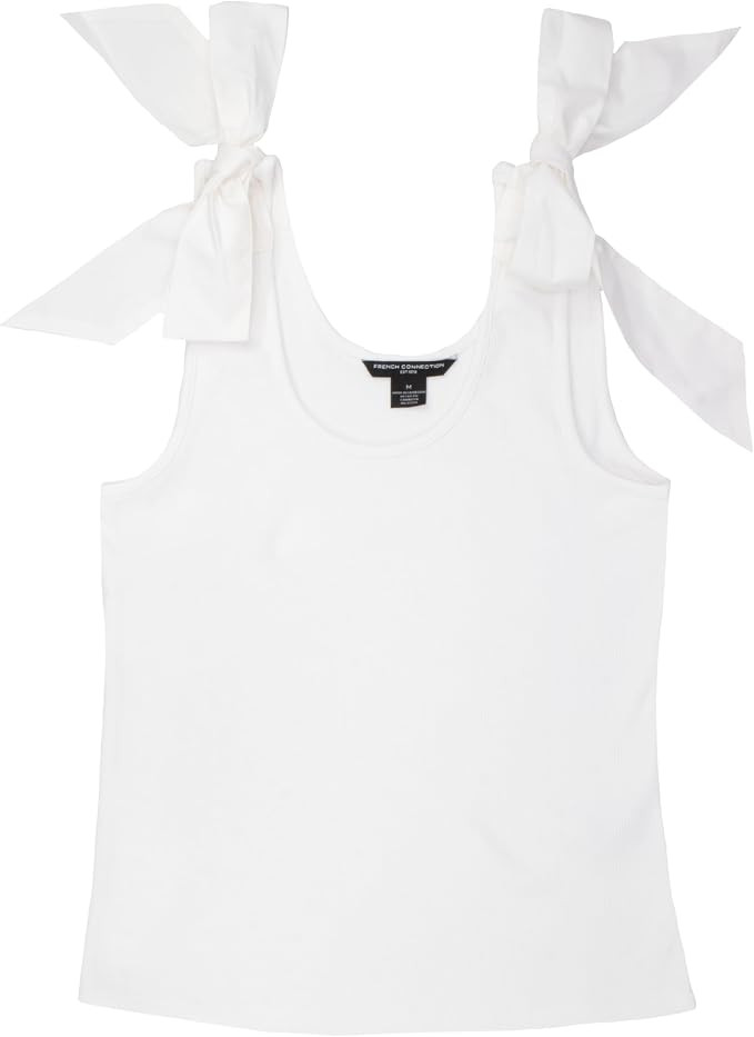 French Connection Women's Bow-Shoulder Tank – Ribbed Cotton Tank Top with Bow Tie Straps | Amazon (US)