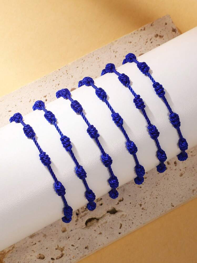 6-Piece Handcrafted Minimalist Lucky Knot Bracelet Set For Men, Women, Couples & Friends - Versatile Daily Wear Or Lucky Gift | SHEIN