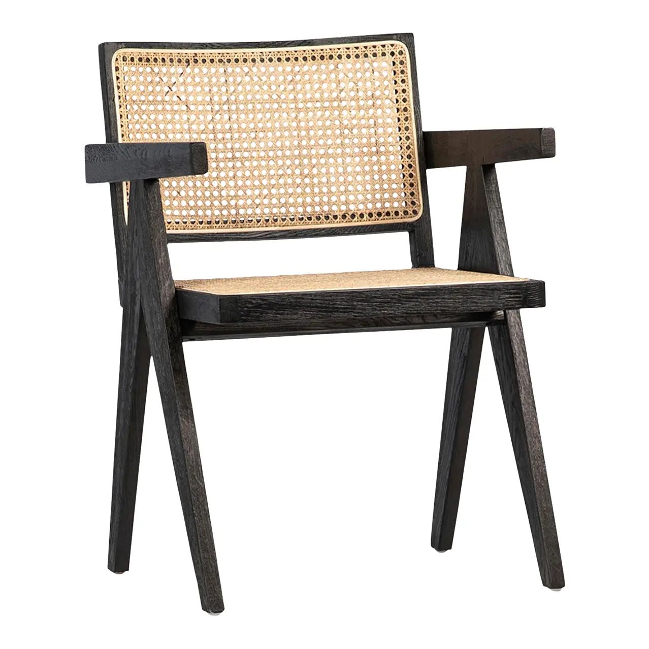 Black Oak & Cane Dining Arm Chair | Chairish