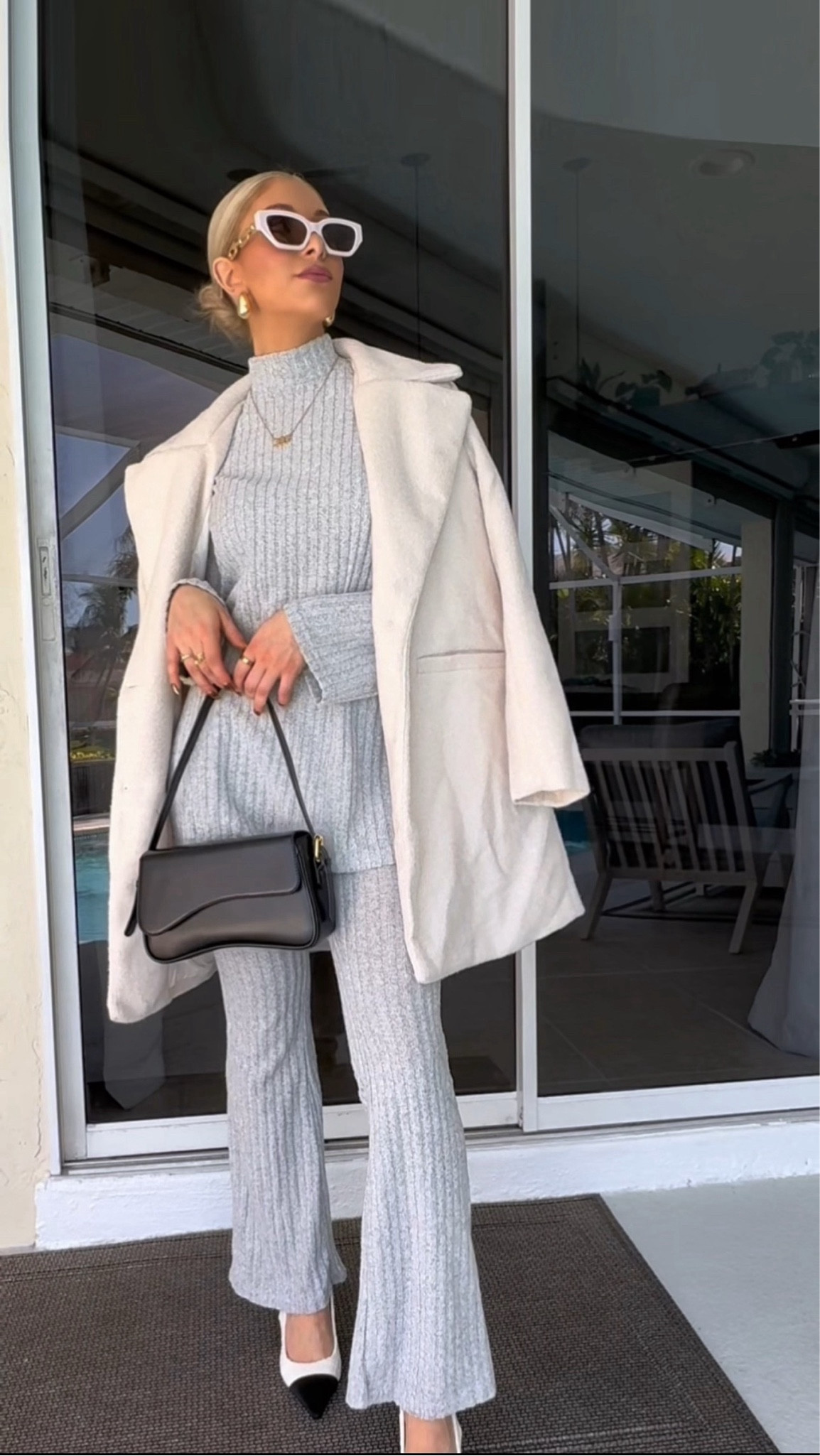 Amazon Black Friday Sale, SHEIN Black Friday sale, lapel neck overcoat, sling back two tone kitten heels, angel number necklace, faux leather black bag, mock neck split hem tee, flare pants, grey two piece lounge set, beige retro sunglasses, teardrop earrings, gold jewelry, cozy winter outfit, holiday outfit, winter fashion

#LTKCyberWeek #LTKSeasonal #LTKHoliday