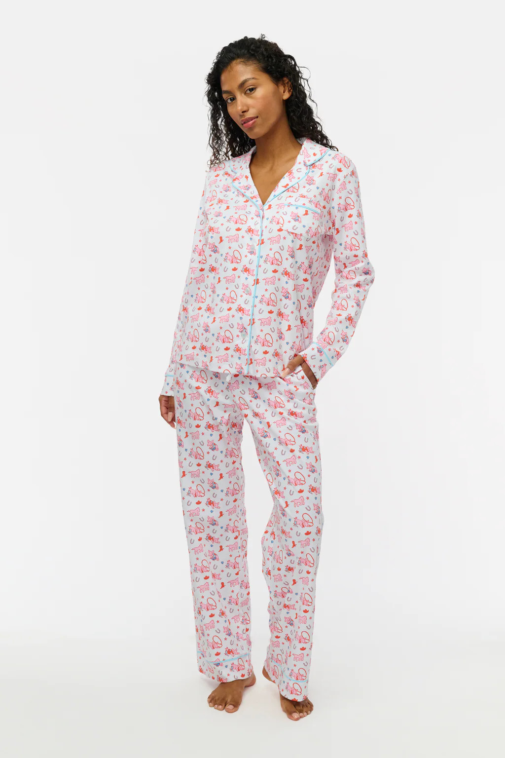 Piggy Up Long Sleeve Polo Pajamas | Roller Rabbit