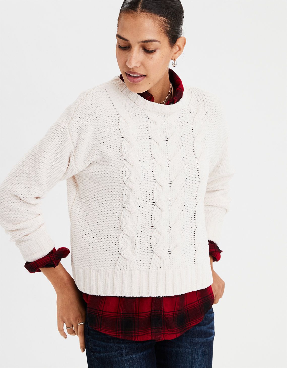 AE Impossibly Soft Cable Knit Sweater | American Eagle Outfitters (US & CA)